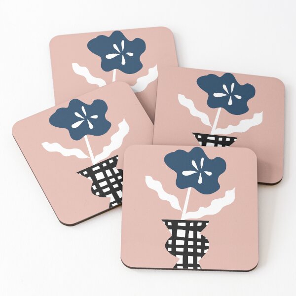 Item preview, Minimalist graphic flower 1611 in the checkered vase, dark blue, white and powder pink, retro inspired designed and sold by Nadezda Kravcenko.