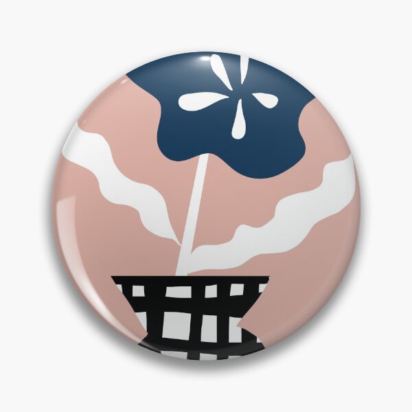 Item preview, Minimalist graphic flower 1611 in the checkered vase, dark blue, white and powder pink, retro inspired designed and sold by Nadezda Kravcenko.