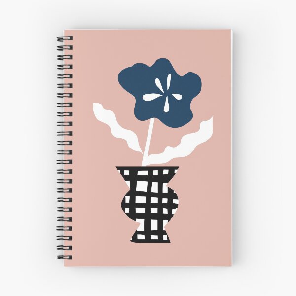 Item preview, Minimalist graphic flower 1611 in the checkered vase, dark blue, white and powder pink, retro inspired designed and sold by Nadezda Kravcenko.