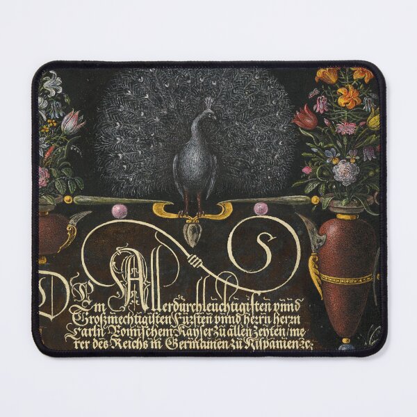Item preview, Naturalist Manuscript: Flowers, Peacock, and Calligraphy Illumination by Joris Hoefnagel designed and sold by Naturalist Prints.