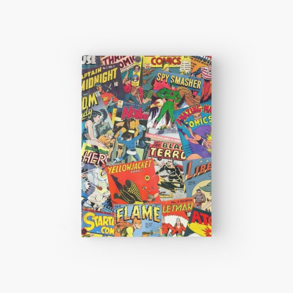 Vintage Superhero Comic Book Cover Art Collage Hardcover Journal