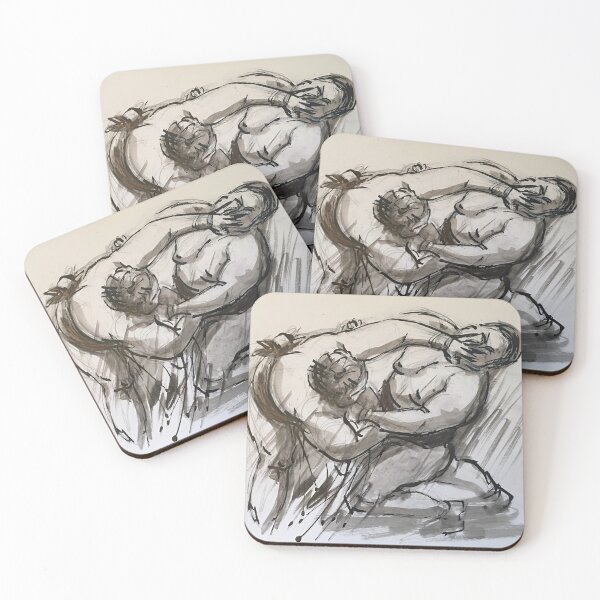 Item preview, Sumo #3 - Sumo wrestlers ink wash painting designed and sold by Rebecca Rees.