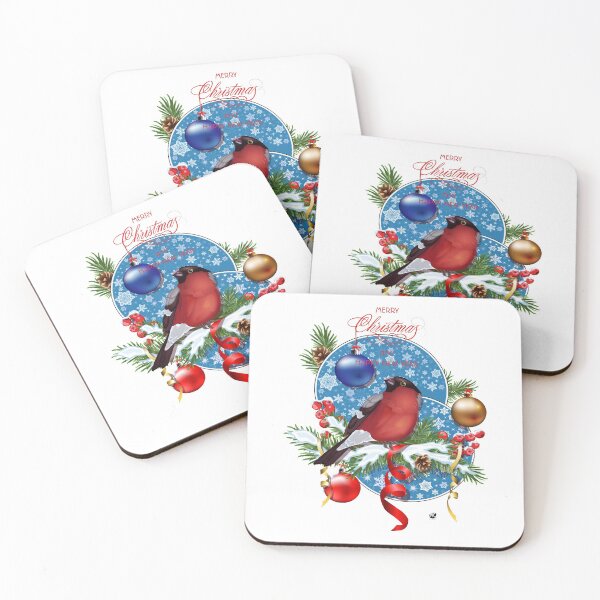 Item preview, Bullfinch Bird on fir branches and tambourines with snowflakes designed and sold by Alexandra Kueny.