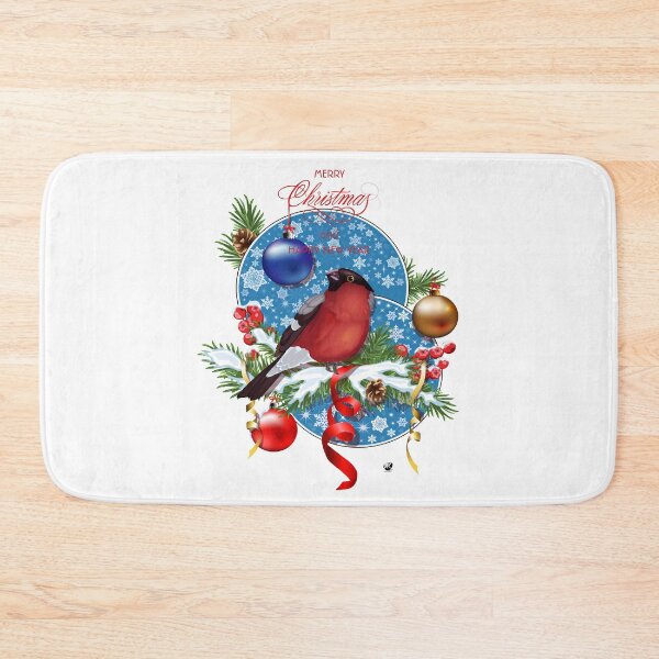Item preview, Bullfinch Bird on fir branches and tambourines with snowflakes designed and sold by Alexandra Kueny.