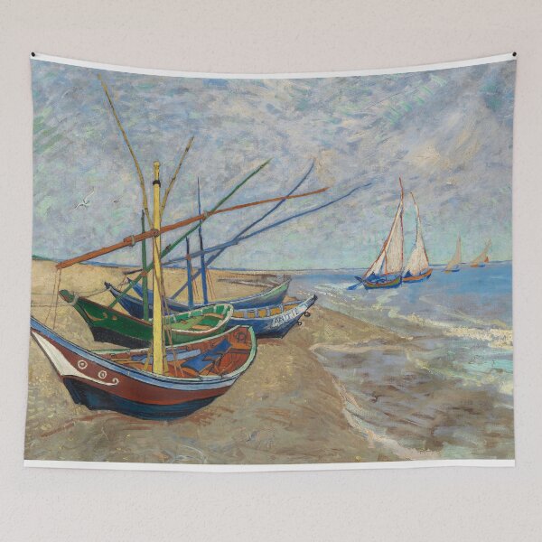 Item preview, Fishing Boats on the Beach at Saintes-Maries  designed and sold by amonarte.