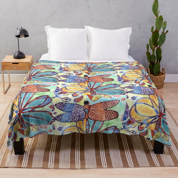 Dragon Fly in the garden Throw Blanket