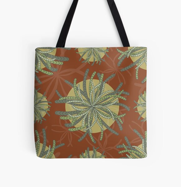 Forest Evergreen on Rust Background All Over Print Tote Bag