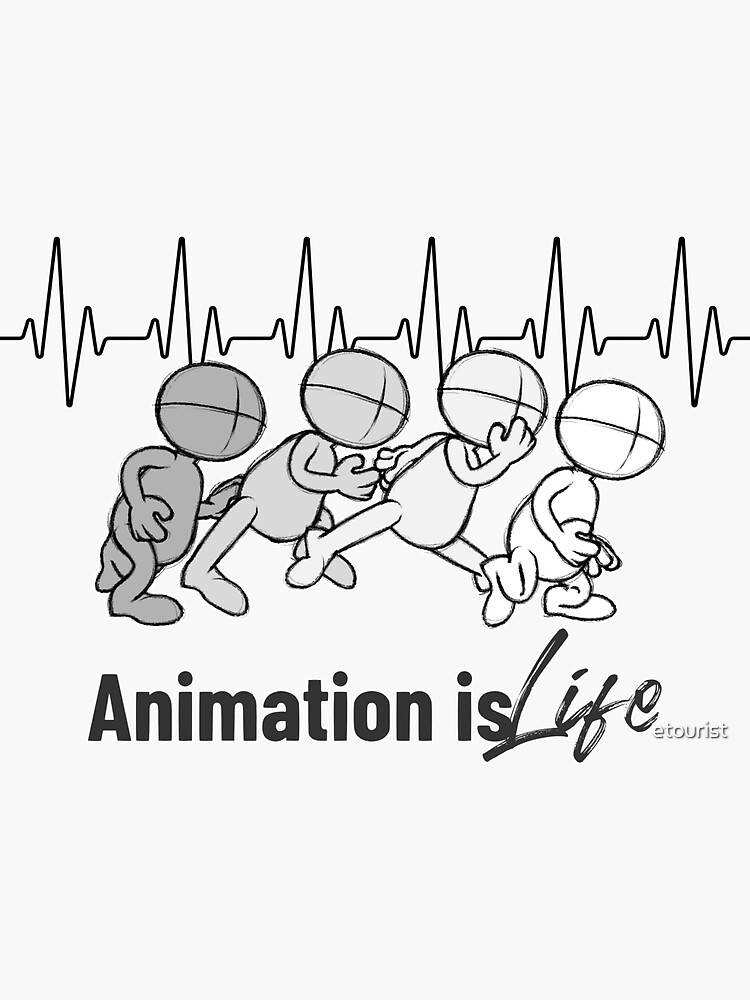 Thumbnail 3 of 3, Sticker, Animation is Life Animator Heartbeat Lifeline Artist Drawing Black designed and sold by etourist.