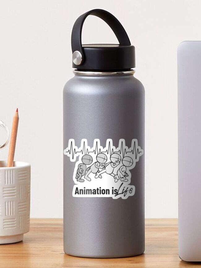 Thumbnail 1 of 3, Sticker, Animation is Life Animator Heartbeat Lifeline Artist Drawing Black designed and sold by etourist.