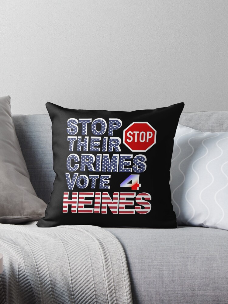 Thumbnail 1 of 3, Throw Pillow, Stop Their Crimes Vote For Heines Merchandise designed and sold by Heinessight.