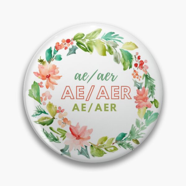 Item preview, LGBTQ Pronoun Ae/Aer Flower Wreath Pin designed and sold by doeblush.