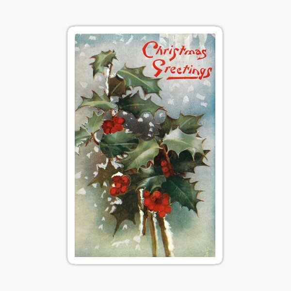 Vintage Christmas Holly Postcard Sticker