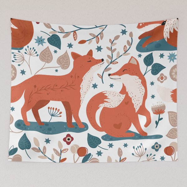 Item preview, Red Fox and Flora Print  designed and sold by Dollfacedesign.