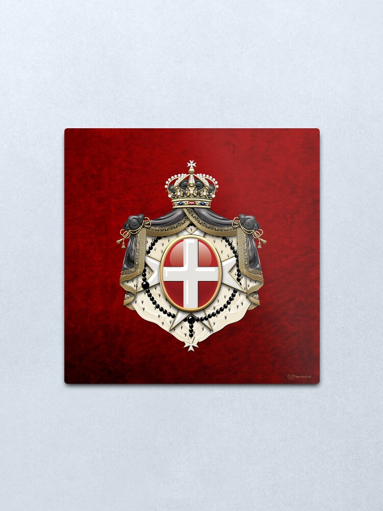 Alternate view of Sovereign Military Order of Malta Coat of Arms over Red Velvet Metal Print