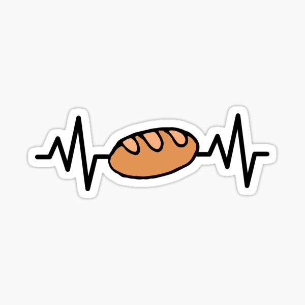 Vista previa del artículo con la obra «Diseño temático de pan de masa fermentada Heartbeat con una imagen de pan crujiente y un latido en una camiseta negra, una pegatina y un delantal.», diseñado y vendido por smichaeliv.