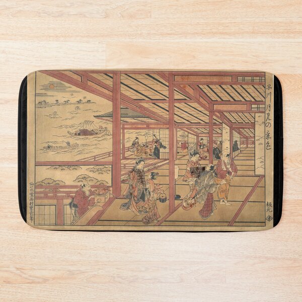 Item preview, Japanese Vintage Print Print Shows Men and Women Eating and Entertaining While Looking at the Full Moon at a Large Pavilion in Shinagawa, on the Tōkaidō Road designed and sold by Hanlar.