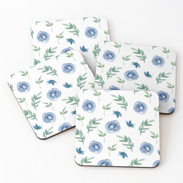 Indigo Blue Floral Pattern 1 Coasters (Set of 4)