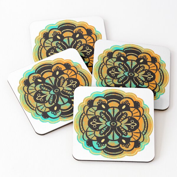 Item preview, Colorful messy mandala — aqua, yellow, orange, black designed and sold by thephoenixsoul.