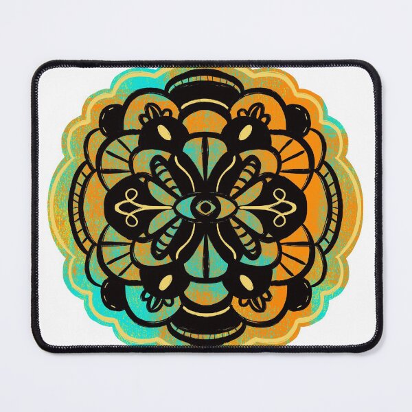Item preview, Colorful messy mandala — aqua, yellow, orange, black designed and sold by thephoenixsoul.
