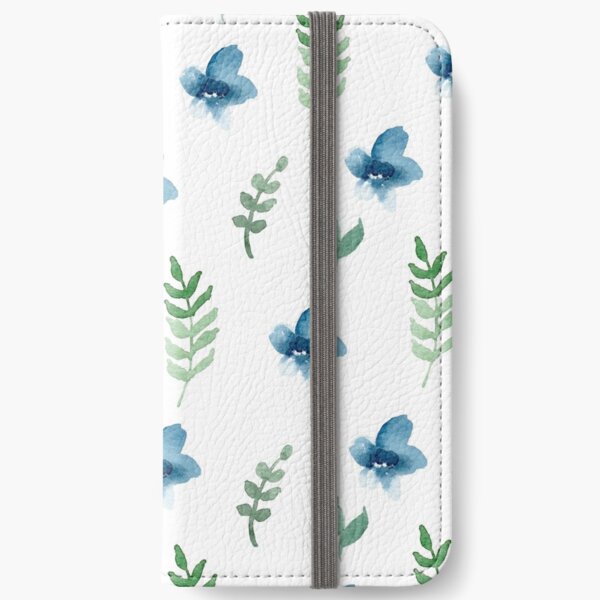 Indigo Blue Floral Pattern 4 iPhone Wallet