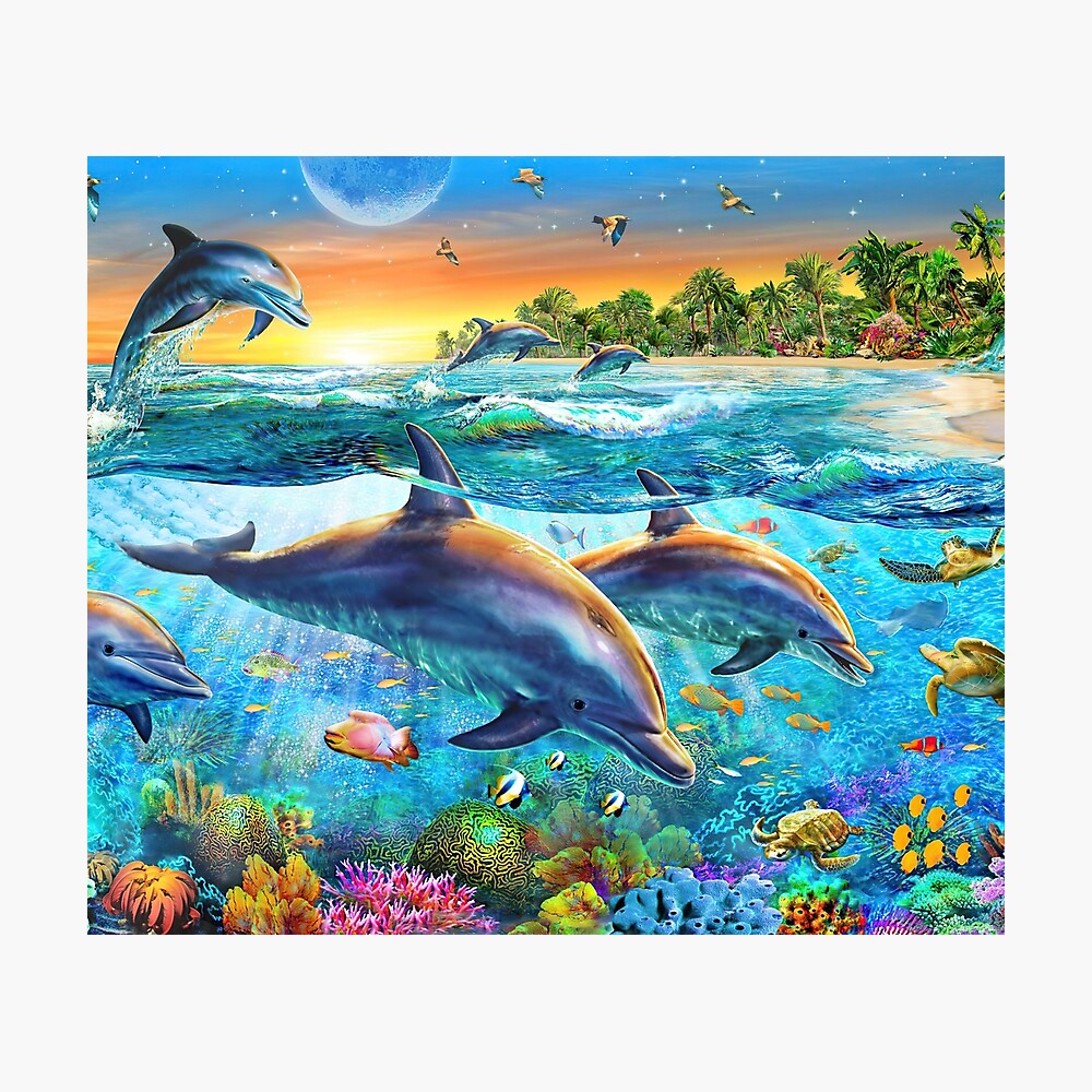 Vintage Dolphins Marine Animals and Mammals Poster - retro gifts