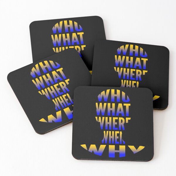 Aperçu de l'œuvre Qui Quoi Où Quand Pourquoi Mot de typographie dégradé bleu jaune en forme humaine créée et vendue par Vasabi88.