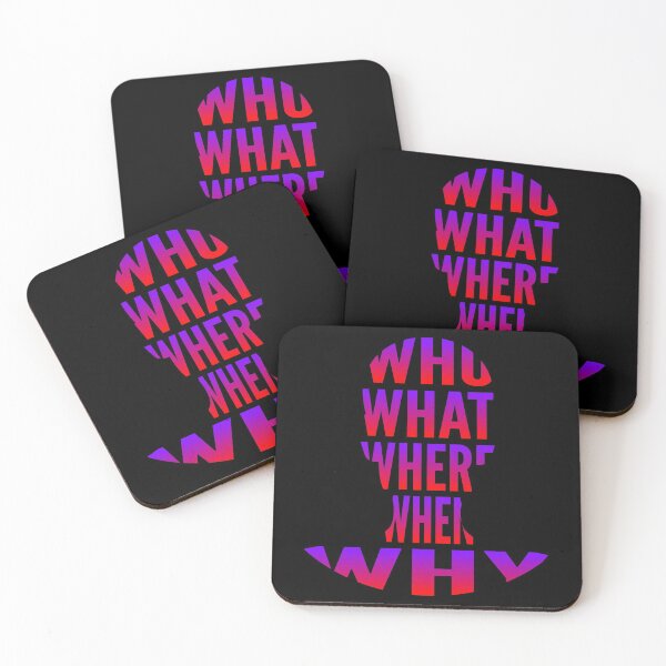 Aperçu de l'œuvre Qui Quoi Où Quand Pourquoi Mot de typographie rouge violet en forme humaine créée et vendue par Vasabi88.