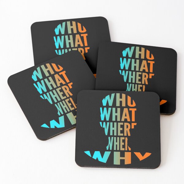 Aperçu de l'œuvre Qui quoi où quand pourquoi mot de typographie côté dégradé orange turquoise en forme humaine créée et vendue par Vasabi88.
