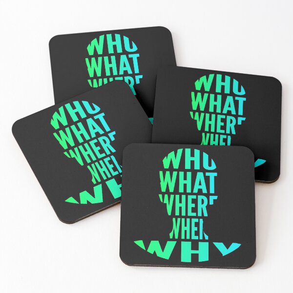 Aperçu de l'œuvre Qui quoi où quand pourquoi mot de typographie côté dégradé vert turquoise en forme humaine créée et vendue par Vasabi88.