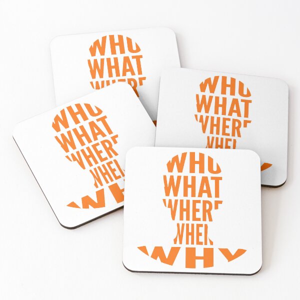 Aperçu de l'œuvre Qui quoi où quand pourquoi mot de typographie orange plat en forme humaine créée et vendue par Vasabi88.