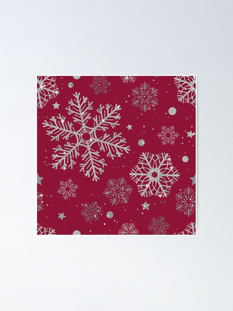 Silver snowflakes on dark red Poster for Sale by Katerina Kirilova