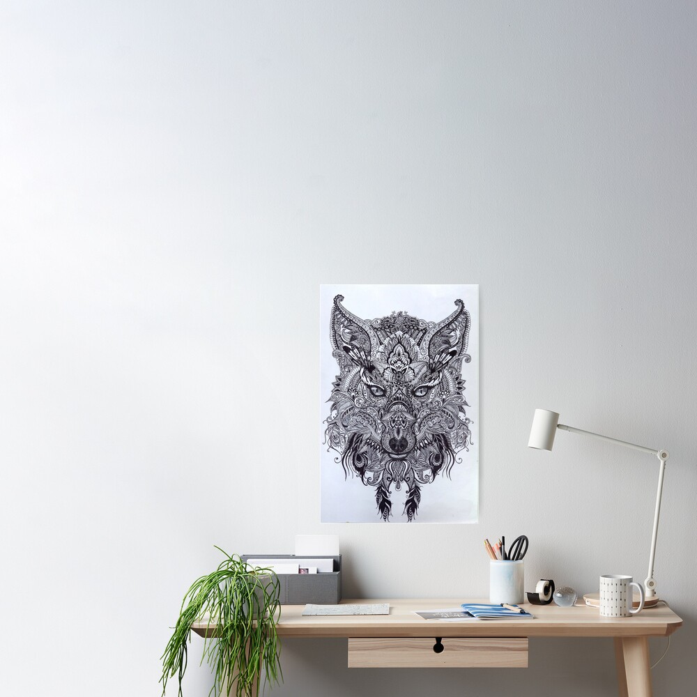 Zentagle Ornate Mandala Wolf Fuchs Geist Tier Design Poster Von