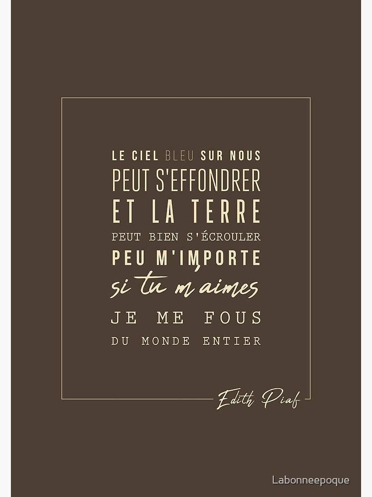 "Edith Piaf - Edith Piaf - The Hymn To Love - Lyrics" Poster By ...