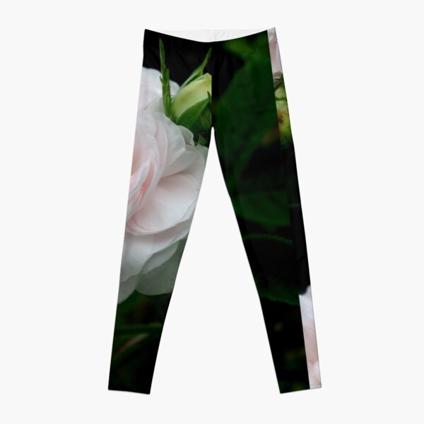 White and Soft Pink Rose Leggings