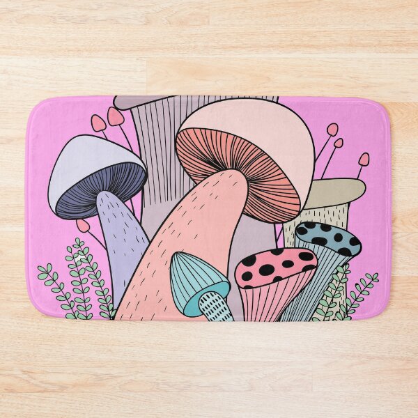 Item preview, Mushrooms doodle on a baby pink background designed and sold by VinCut.