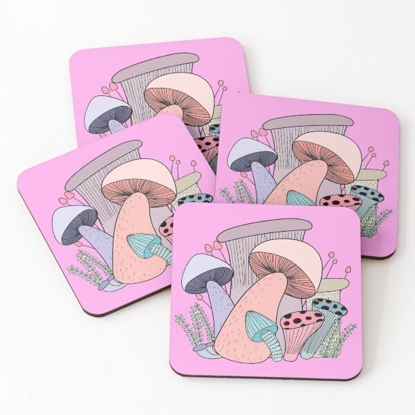 Item preview, Mushrooms doodle on a baby pink background designed and sold by VinCut.