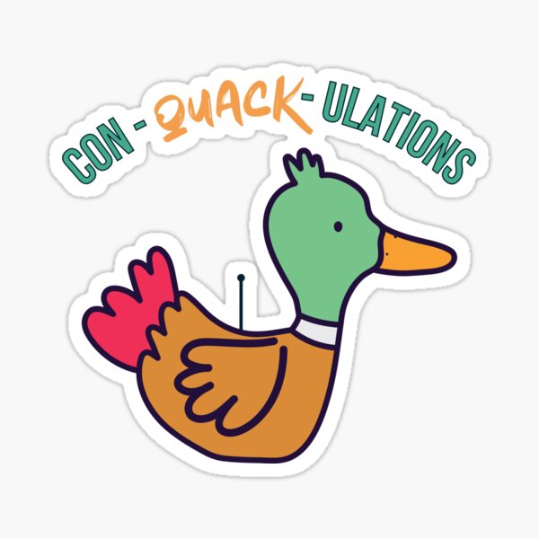 Vista previa del artículo con la obra «Con-Quack-Ulations», diseñado y vendido por QlickDesign.