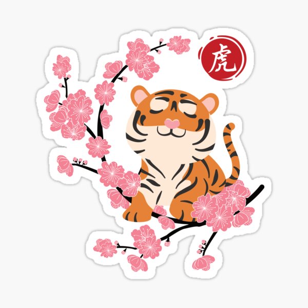 Chinese new year sticker with asian holiday symbol