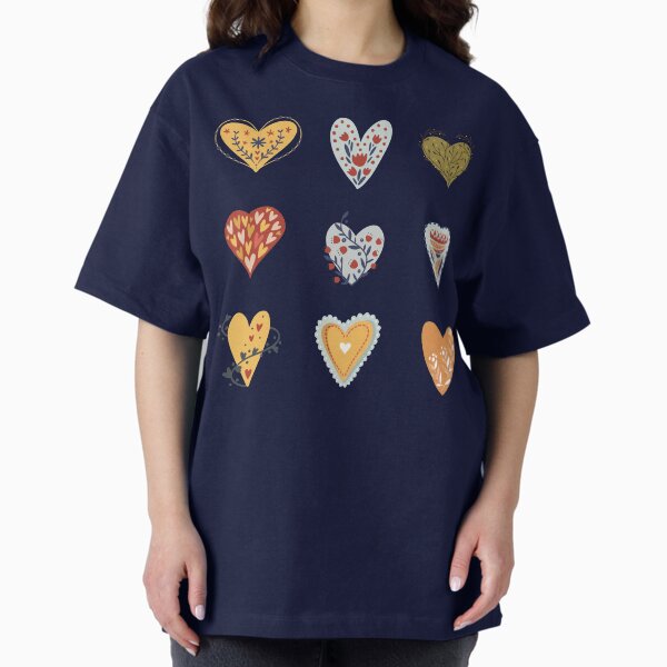 Folk Art Heart Sticker Pack and designs Oversized T-Shirt
