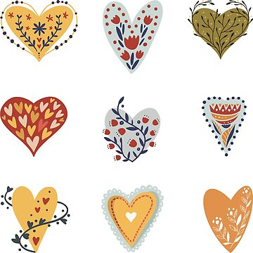 Artwork thumbnail, Folk Art Heart Sticker Pack and designs by Dollfacedesign