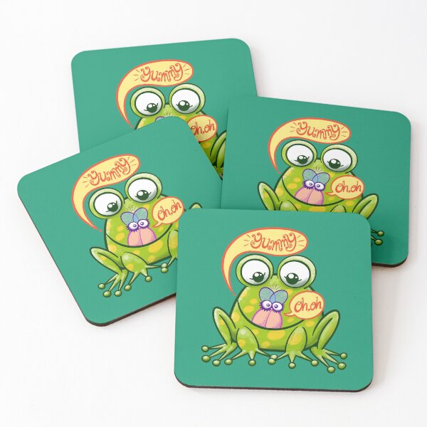 Item preview, Mischievous green frog hunting a worried housefly in cute scene designed and sold by Zoo-co.