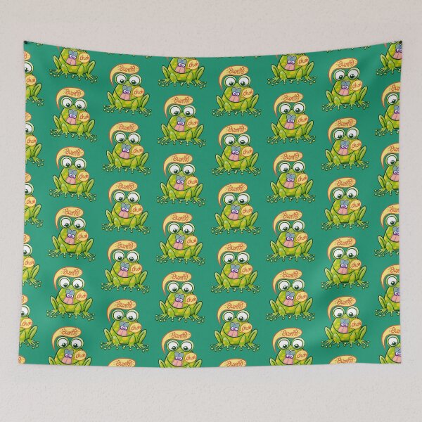 Item preview, Mischievous green frog hunting a worried housefly in cute scene designed and sold by Zoo-co.