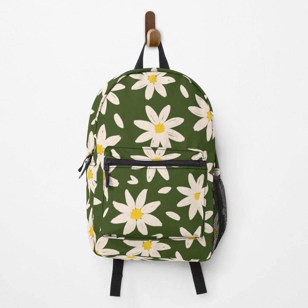 Flower Pattern White Daisy Green Retro 