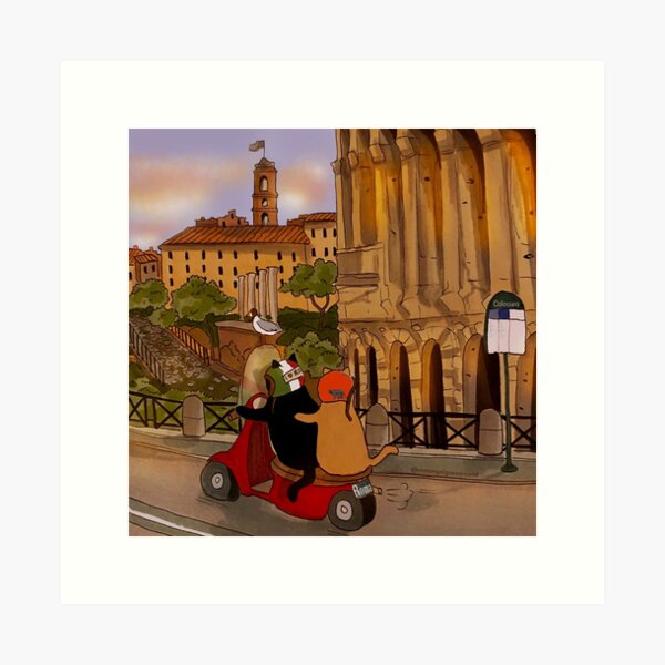 Journal of a Cat in Rome - Together on the Vespa Art Print