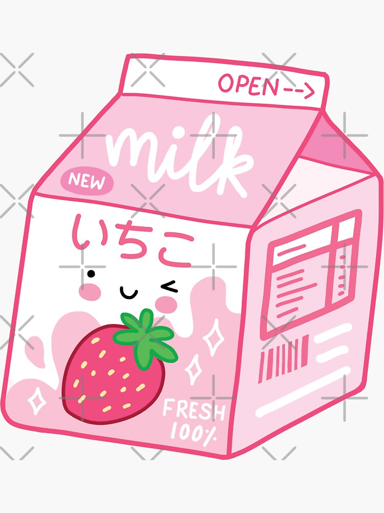 Retro Kawaii Panda with strawberry milk carton' Sticker