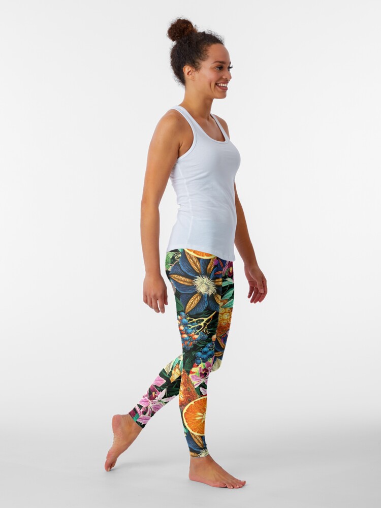 Thumbnail 2 of 5, Leggings, Tropical Orange Garden designed and sold by Burcu Korkmazyurek.