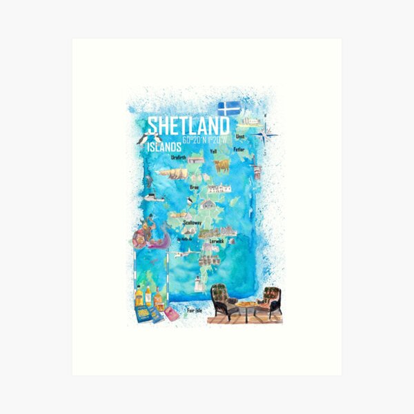 Item preview, Shetland Islands Illustrated Travel Map with Touristic Highlights designed and sold by artshop77.