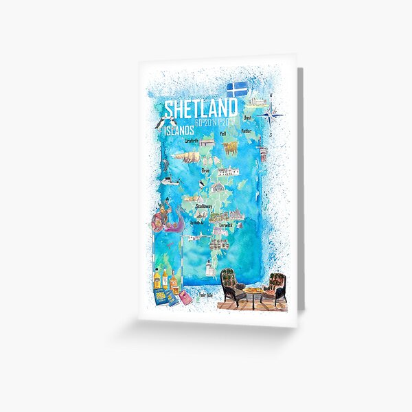 Item preview, Shetland Islands Illustrated Travel Map with Touristic Highlights designed and sold by artshop77.