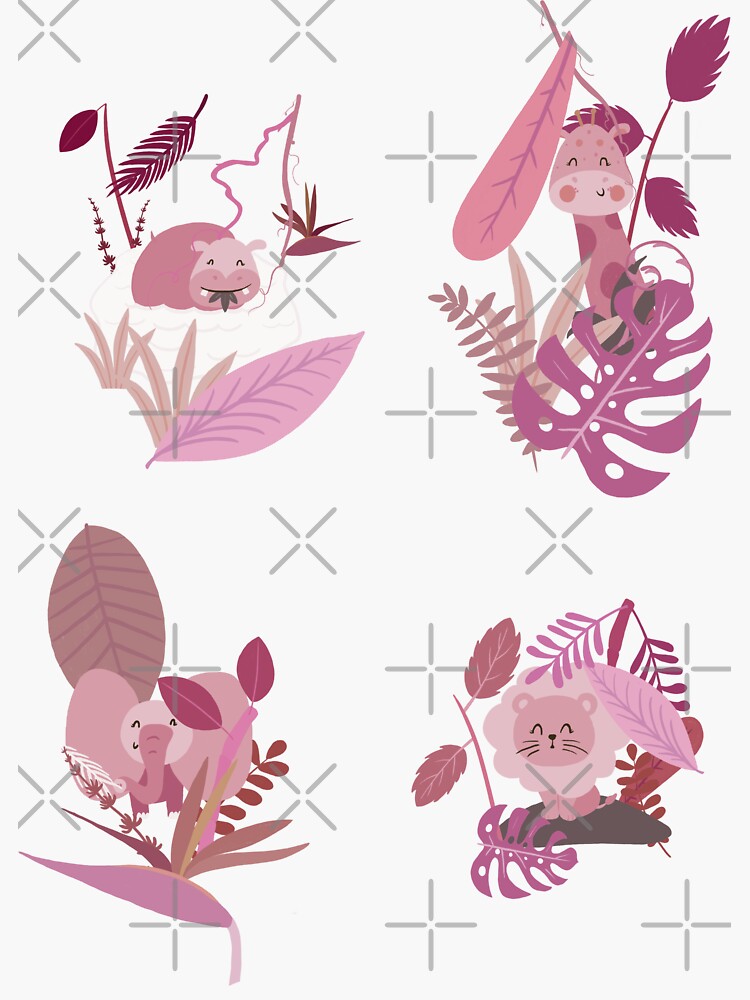 "Pink Jungle Animals" Sticker for Sale by LauraAnneArt Redbubble
