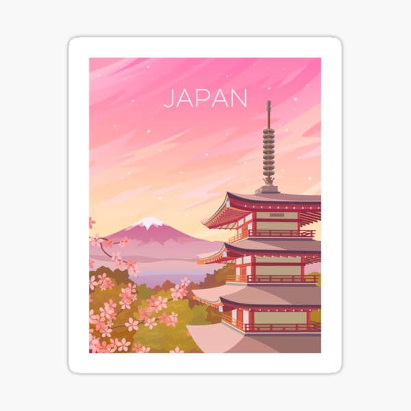 Aperçu de l'œuvre Japon - Mont Fuji et Pagode Chureito au coucher du soleil rose créée et vendue par typelab.